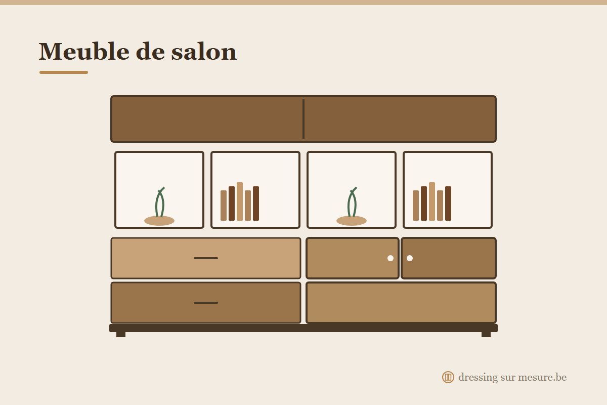 Meuble de salon sur mesure avec armoire murale et niches ouvertes