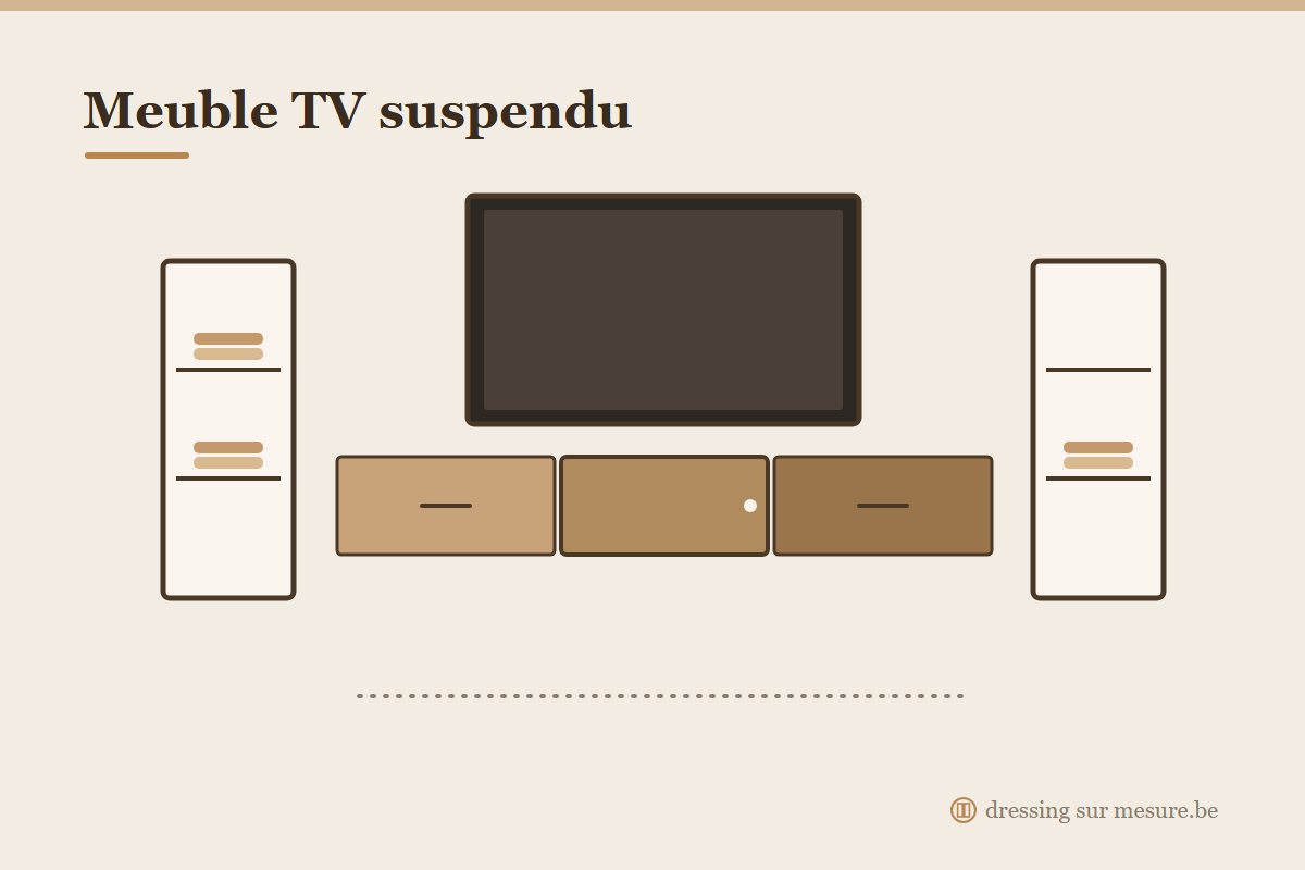 Meuble TV suspendu sur mesure avec passage de câbles invisible