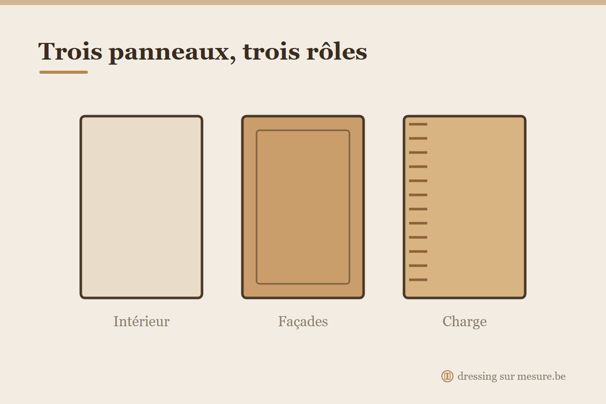 Panneaux MDF, multiplex et mélamine côte à côte pour un meuble sur mesure