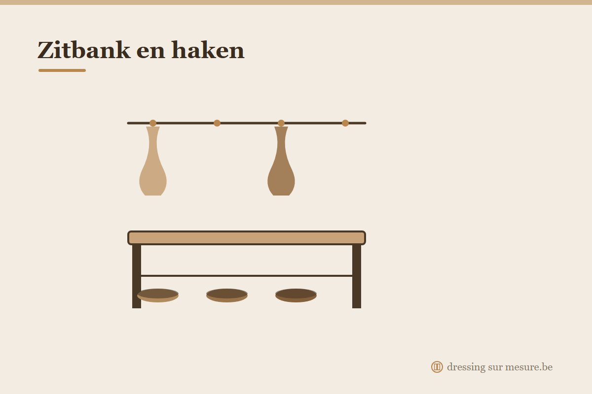 Vestiairekast op maat met zitbank en haken in de inkomhal