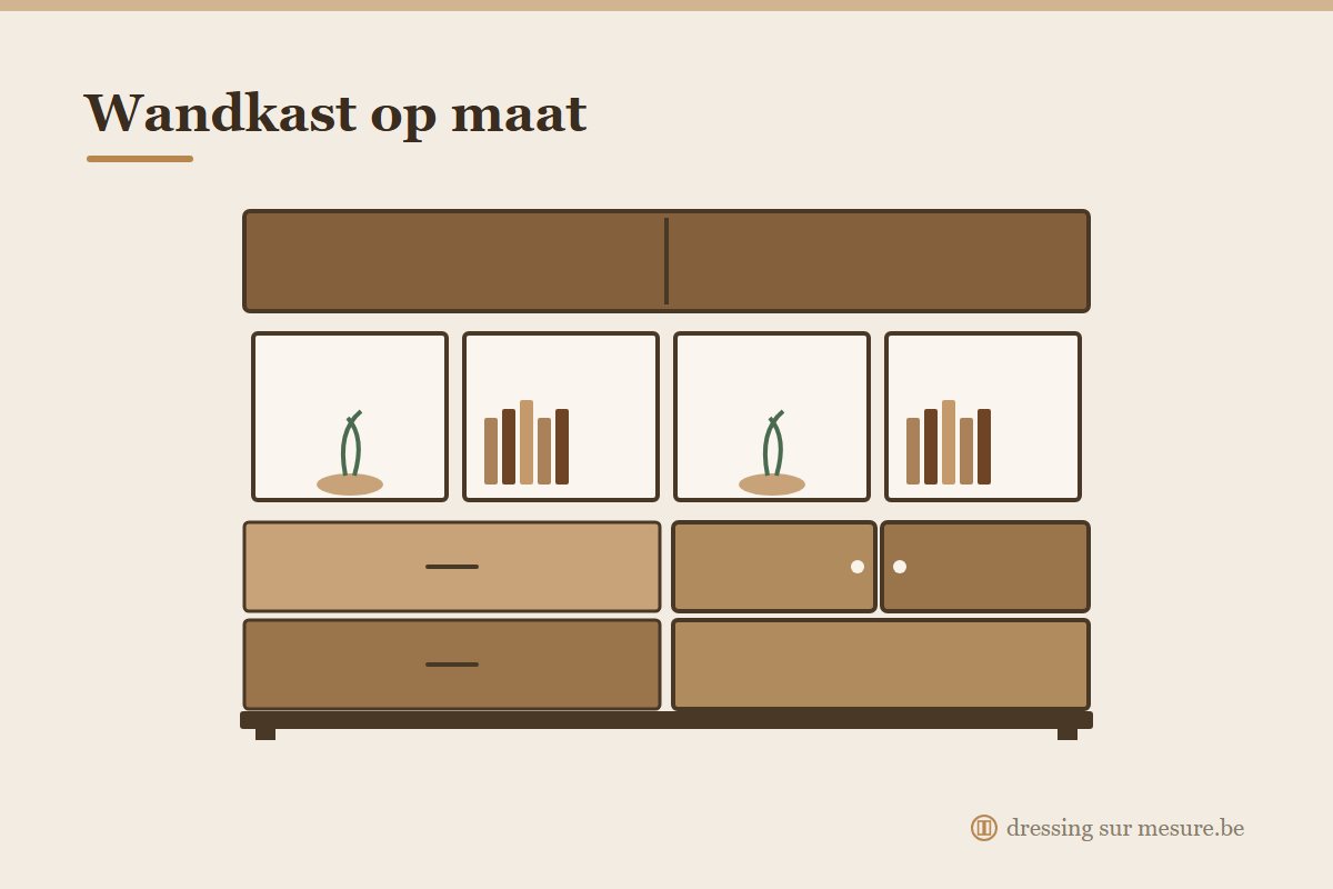 Wandkast op maat met kastenwand en open nissen in de woonkamer